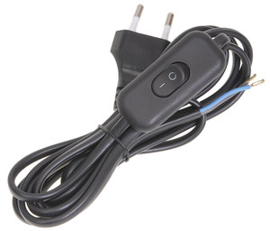 Шнур УШ-1КВ с выключателем 2м ПВС 2х0.75 6А черный (IEK) WUP20-02-K02