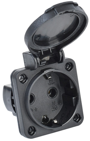Розетка панельная РП14-3 2Р+РЕ 16А з/к с крышкой IP54 черная MAGNUM (IEK) PSN71-016-3-2-54-K02