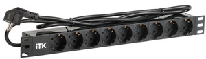 Блок розеток PDU 9 розеток DIN49440 1U шнур 2м вилка и DIN49441 профиль из ПВХ черный (ITK) PH22-9D1-P