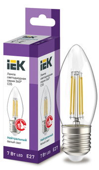 Лампа светодиодная C35 свеча прозрачная 7Вт 230В 4000К E27 серия 360° IEK (IEK) LLF-C35-7-230-40-E27-CL