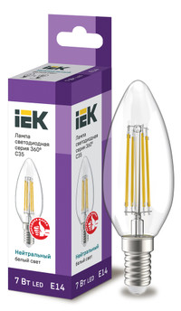 Лампа светодиодная C35 свеча прозрачная 7Вт 230В 4000К E14 серия 360° IEK (IEK) LLF-C35-7-230-40-E14-CL