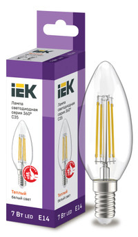 Лампа светодиодная C35 свеча прозрачная 7Вт 230В 3000К E14 серия 360° IEK (IEK) LLF-C35-7-230-30-E14-CL