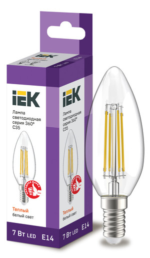Лампа светодиодная C35 свеча прозрачная 7Вт 230В 3000К E14 серия 360° IEK (IEK) LLF-C35-7-230-30-E14-CL