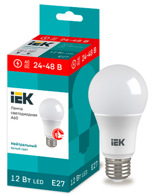 Лампа светодиодная A60 груша 12Вт 24-48В 4000К E27 IEK (IEK) LLE-A60-12-24-48-40-E27
