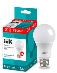 Лампа светодиодная A60 груша 8Вт 12-24В 4000К E27 IEK (IEK) LLE-A60-08-12-24-40-E27