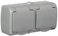 AQUATIC Розетка 2-ая с з/к откр. уст. 16А IP54    РСш22-2-А (IEK) ERA22-K03-16-54
