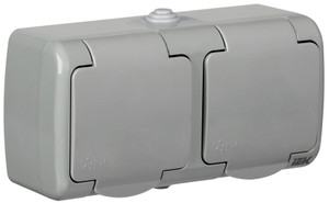 AQUATIC Розетка 2-ая с з/к откр. уст. 16А IP54    РСш22-2-А (IEK) ERA22-K03-16-54