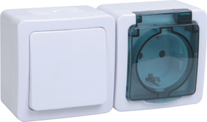 Гермес PLUS Блок наружный: выключатель одноклавишный и розетка с заземлением IP54 (IEK) EBGMP20-K03-31-54-EC