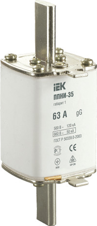 Плавкая вставка предохранителя ППНИ-35, габарит 1, 63А (IEK) DPP30-063