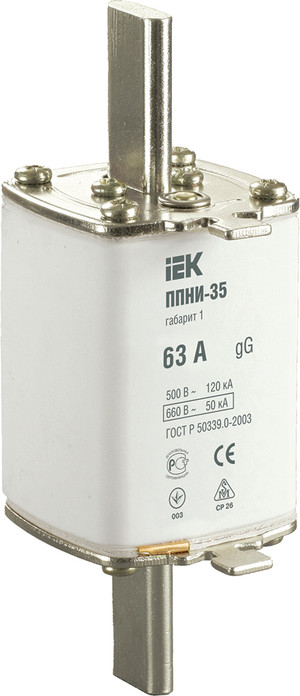 Плавкая вставка предохранителя ППНИ-35, габарит 1, 63А (IEK) DPP30-063