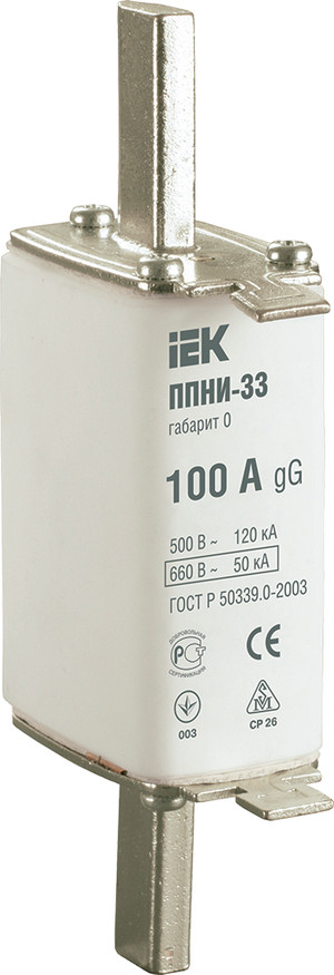 Плавкая вставка предохранителя ППНИ-33, габарит 0, 100А (IEK) DPP20-100
