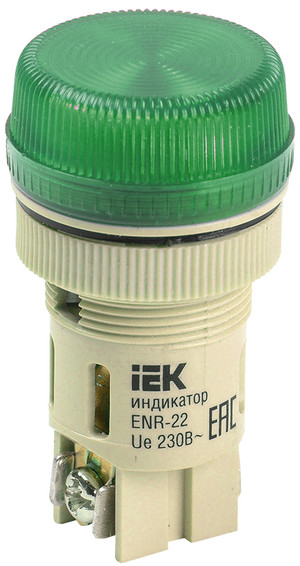 Лампа ENR-22 сигнальная зеленая с подсветкой неон 240В (IEK) BLS40-ENR-K06