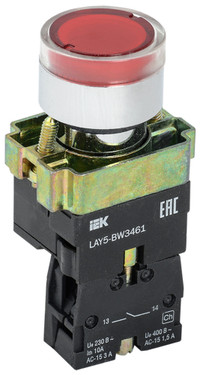 Кнопка управления красная LAY5-BW3461 1но с подсветкой 240В (IEK) BBT50-BW-K04
