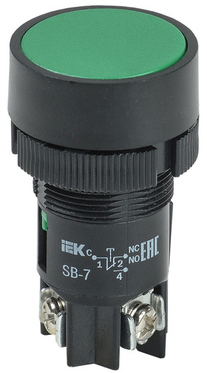 Кнопка зеленая SВ-7 Пуск 1з+1р 22мм 240В (IEK) BBT40-SB7-K06