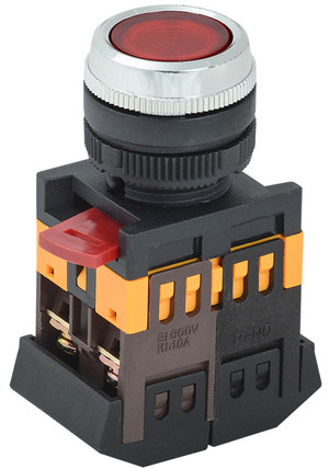Кнопка красная ABLFS-22 1з+1р плоская с подсветкой неон 240В (IEK) BBT30-ABLFS-K04