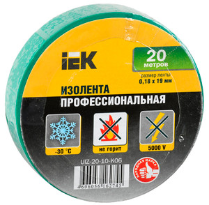 Изолента ПВХ зеленая 19мм 20м (IEK) UIZ-20-10-K06