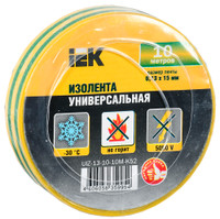 Изолента ПВХ желто-зеленая 15мм 10м (IEK) UIZ-13-10-10M-K52