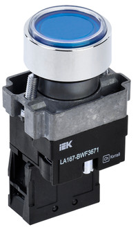 Кнопка LA167-BWF3671 d=22мм RC 1з с подсвет. синяя (IEK) BBT20-BWF3671-1-12-67-K07