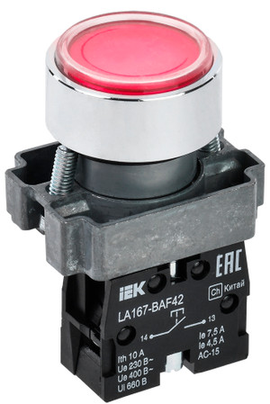 Кнопка LA167-BAF42 d=22мм 1р красная (IEK) BBT20-BAF42-2-22-67-K04