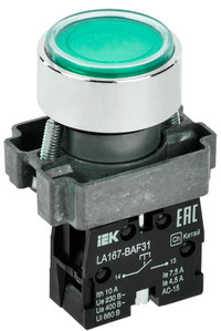 Кнопка LA167-BAF31 d=22мм 1з зеленая (IEK) BBT20-BAF31-1-22-67-K06