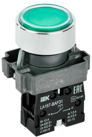 Кнопка LA167-BAF31 d=22мм 1з зеленая (IEK) BBT20-BAF31-1-22-67-K06