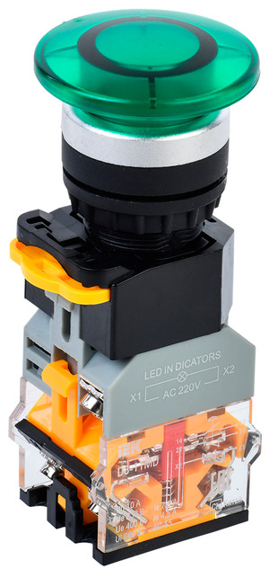 Кнопка D8-11MD ''Грибок'' d=22мм 1з+1р с подсвет. зеленая (IEK) BBG30-11MD-3-12-K06