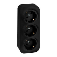 Розетка 3-местная для открытой установки с заземлением с защитными шторками с предварительным подключением 16А черный матовый QUTEO (IEK) 782473