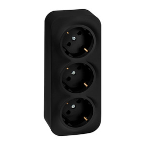 Розетка 3-местная для открытой установки с заземлением с защитными шторками с предварительным подключением 16А черный матовый QUTEO (IEK) 782473