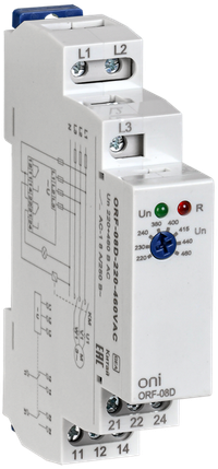 Реле фаз ORF-08D трехфазное 2 контакта 220-460В AC (ONI) ORF-08D-220-460VAC