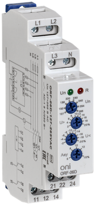Реле фаз ORF-06D трехфазное 2 контакта 127-265В AC с контролем нейтрали (ONI) ORF-06D-127-265VAC