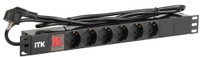 Блок розеток (PDU) 6 розеток DIN49440 с LED выключателем 1U шнур 2м вилка DIN49441 профиль из ПВХ черный (нем.станд) (ITK) PH12-6D1-P