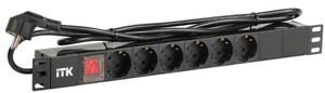 Блок розеток (PDU) 6 розеток DIN49440 с LED выключателем 1U шнур 2м вилка DIN49441 профиль из ПВХ черный (нем.станд) (ITK) PH12-6D1-P