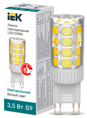 Лампа светодиодная CORN капсула 3,5Вт 230В 4000К керамика G9 (IEK) LLE-CORN-4-230-40-G9
