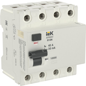 ARMAT Выключатель дифференциального тока R10N (УЗО) 4п 40А 30мА тип AC (IEK) AR-R10N-4-040C030