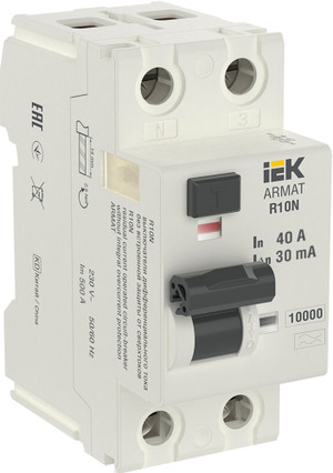 ARMAT Выключатель дифференциального тока R10N (УЗО) 2п 40А 30мА тип A (IEK) AR-R10N-2-040A030