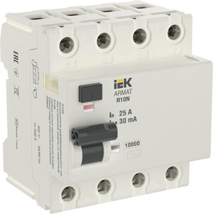 ARMAT Выключатель дифференциального тока R10N (УЗО) 4п 25А 30мА тип AC (IEK) AR-R10N-4-025C030