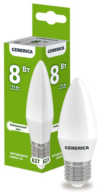 Лампа светодиодная C35 свеча 8Вт 230В 4000К E27 GENERICA (IEK) LL-C35-08-230-40-E27-G