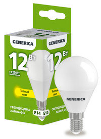 Лампа светодиодная G45 шар 12Вт 230В 3000К E14 GENERICA (IEK) LL-G45-12-230-30-E14-G