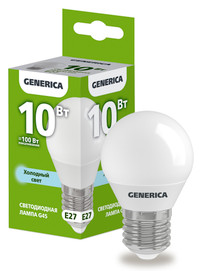 Лампа светодиодная G45 шар 10Вт 230В 6500К E27 GENERICA (IEK) LL-G45-10-230-65-E27-G