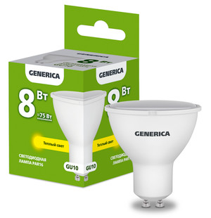 Лампа светодиодная PAR16 софит 8Вт 230В 3000К GU10 GENERICA (IEK) LL-PAR16-08-230-30-GU10-G