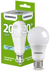 Лампа светодиодная A60 груша 20Вт 230В 6500К E27 GENERICA (IEK) LL-A60-20-230-65-E27-G