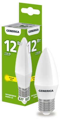 Лампа светодиодная C35 свеча 12Вт 230В 3000К E27 GENERICA (IEK) LL-C35-12-230-30-E27-G
