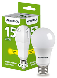 Лампа светодиодная A60 груша 15Вт 230В 3000К E27 GENERICA (IEK) LL-A60-15-230-30-E27-G