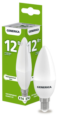 Лампа светодиодная C35 свеча 12Вт 230В 4000К E14 GENERICA (IEK) LL-C35-12-230-40-E14-G