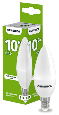 Лампа светодиодная C35 свеча 10Вт 230В 4000К E14 GENERICA (IEK) LL-C35-10-230-40-E14-G