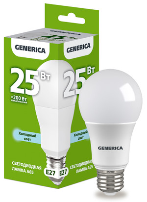 Лампа светодиодная A65 груша 25Вт 230В 6500К E27 GENERICA (IEK) LL-A65-25-230-65-E27-G