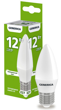 Лампа светодиодная C35 свеча 12Вт 230В 4000К E27 GENERICA (IEK) LL-C35-12-230-40-E27-G
