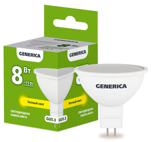 Лампа светодиодная MR16 софит 8Вт 230В 3000К GU5.3 GENERICA (IEK) LL-MR16-08-230-30-GU5-G