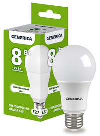 Лампа светодиодная A60 груша 8Вт 230В 4000К E27 GENERICA (IEK) LL-A60-08-230-40-E27-G