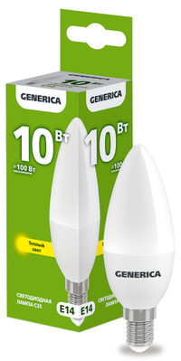 Лампа светодиодная C35 свеча 10Вт 230В 3000К E14 GENERICA (IEK) LL-C35-10-230-30-E14-G